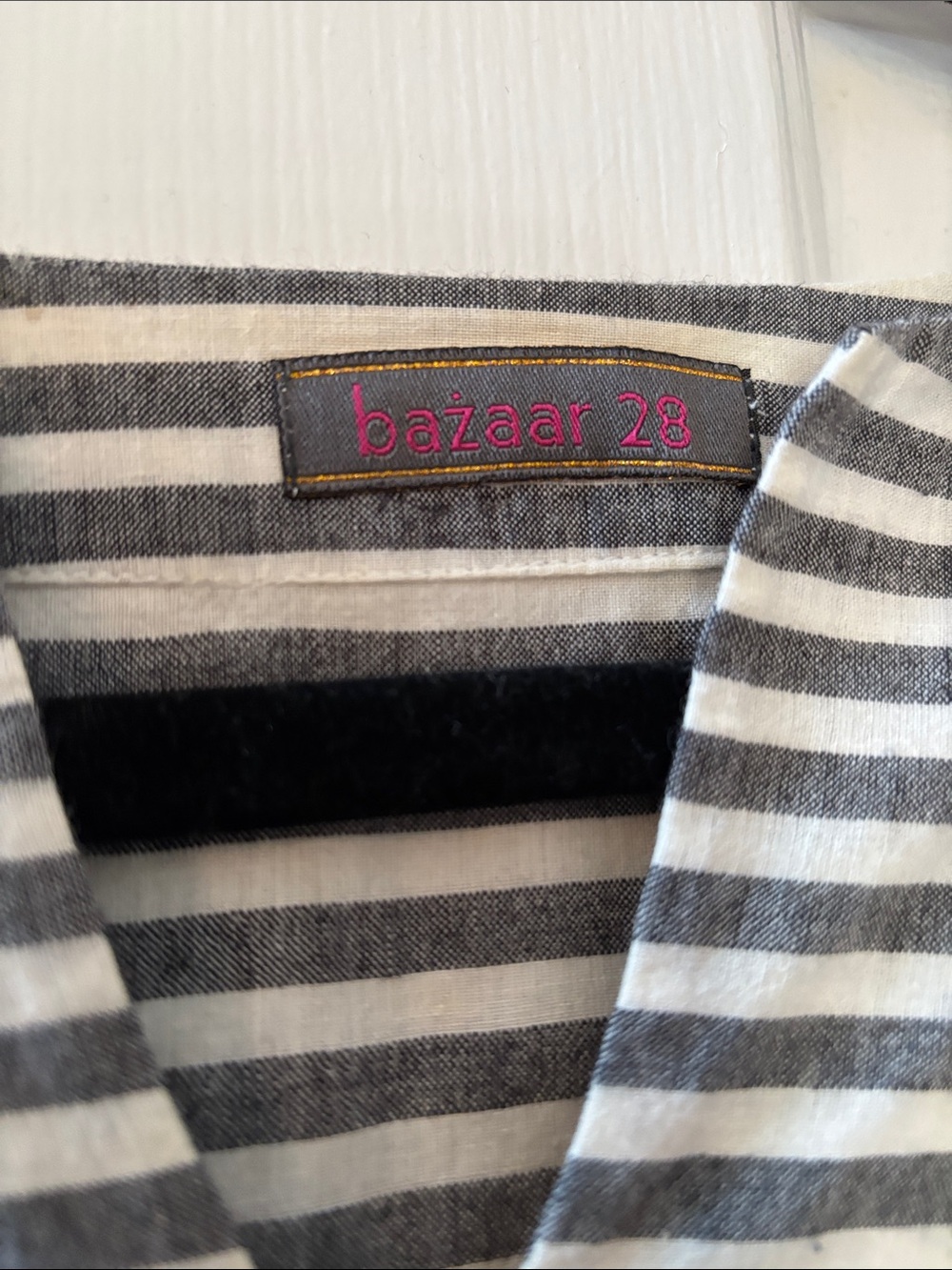 Striped Gray and White Dress with Tassel Hem - Picture 2 of 7